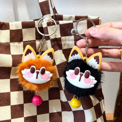 Gantungan Tas Kunci Boneka Kucing Rubah Bulu Pom Pom Lucu Lonceng Bagcharm Fox Cat Keychain