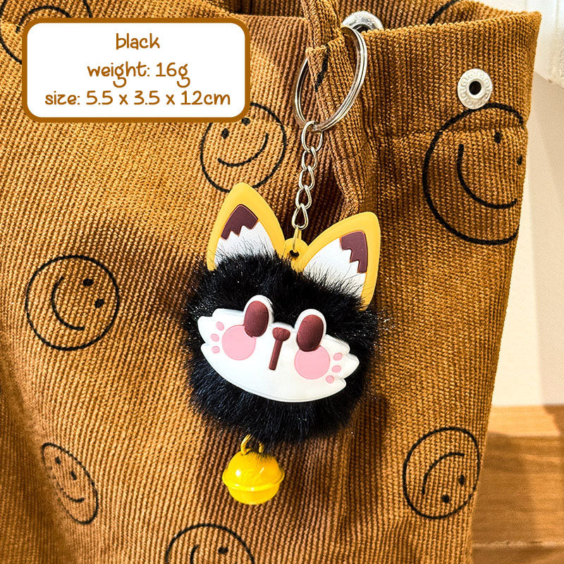 Gantungan Tas Kunci Boneka Kucing Rubah Bulu Pom Pom Lucu Lonceng Bagcharm Fox Cat Keychain