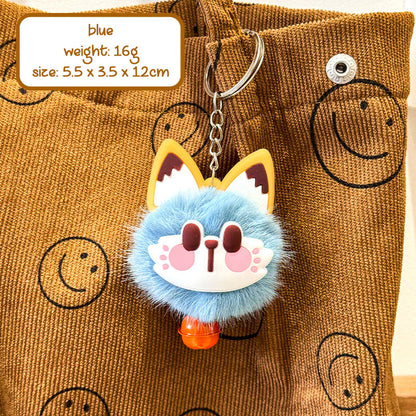 Gantungan Tas Kunci Boneka Kucing Rubah Bulu Pom Pom Lucu Lonceng Bagcharm Fox Cat Keychain