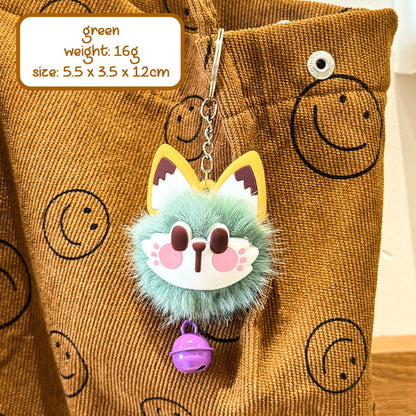 Gantungan Tas Kunci Boneka Kucing Rubah Bulu Pom Pom Lucu Lonceng Bagcharm Fox Cat Keychain