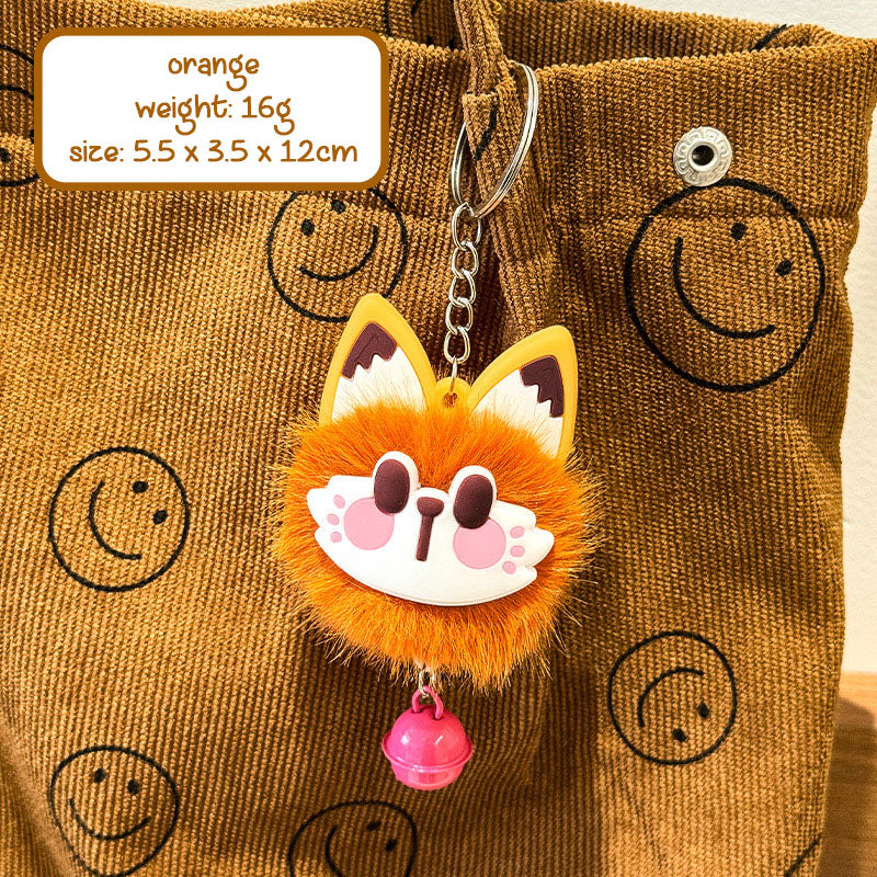 Gantungan Tas Kunci Boneka Kucing Rubah Bulu Pom Pom Lucu Lonceng Bagcharm Fox Cat Keychain