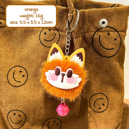 Gantungan Tas Kunci Boneka Kucing Rubah Bulu Pom Pom Lucu Lonceng Bagcharm Fox Cat Keychain