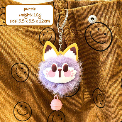 Gantungan Tas Kunci Boneka Kucing Rubah Bulu Pom Pom Lucu Lonceng Bagcharm Fox Cat Keychain