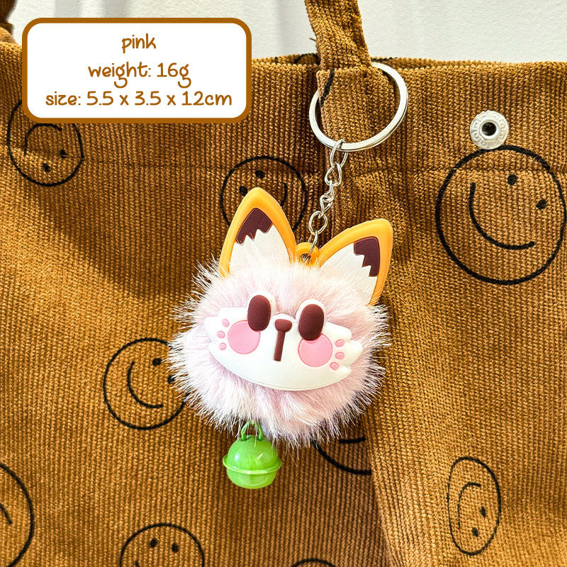Gantungan Tas Kunci Boneka Kucing Rubah Bulu Pom Pom Lucu Lonceng Bagcharm Fox Cat Keychain