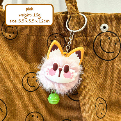 Gantungan Tas Kunci Boneka Kucing Rubah Bulu Pom Pom Lucu Lonceng Bagcharm Fox Cat Keychain