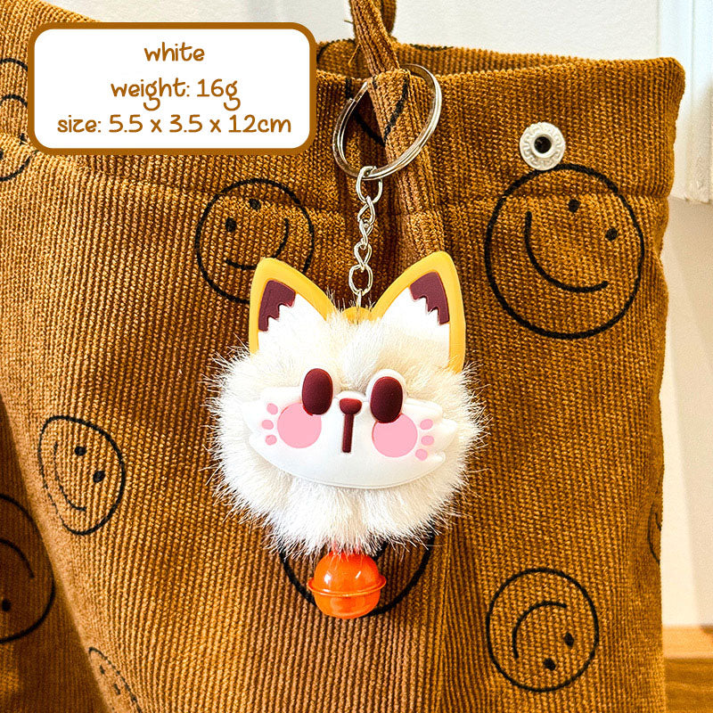 Gantungan Tas Kunci Boneka Kucing Rubah Bulu Pom Pom Lucu Lonceng Bagcharm Fox Cat Keychain