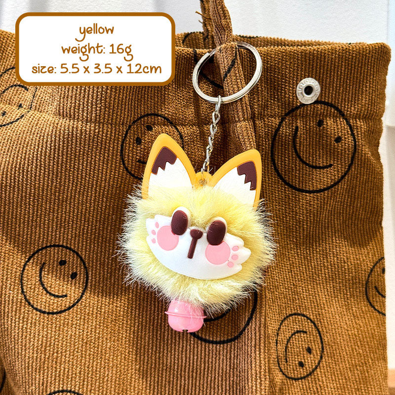 Gantungan Tas Kunci Boneka Kucing Rubah Bulu Pom Pom Lucu Lonceng Bagcharm Fox Cat Keychain