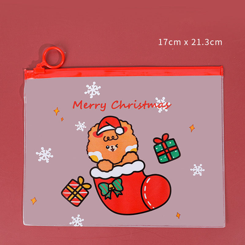 Zipper Bag Zip Lock Map A5 Waterproof Motif Natal Santa Karakter Lucu Transparan DCA0394