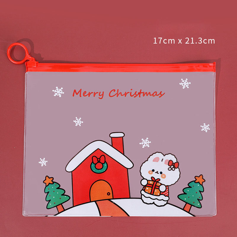 Zipper Bag Zip Lock Map A5 Waterproof Motif Natal Santa Karakter Lucu Transparan DCA0394