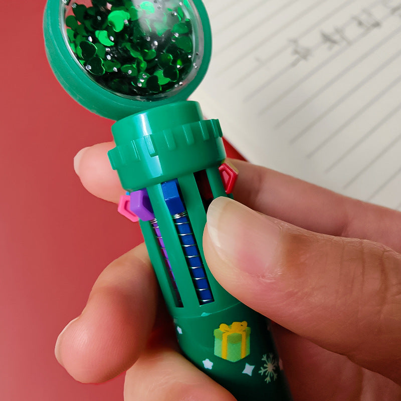 Bolpoin Pulpen Kombinasi 10 Warna Motif Natal Santa Rudolf Karakter Lucu DCA0944