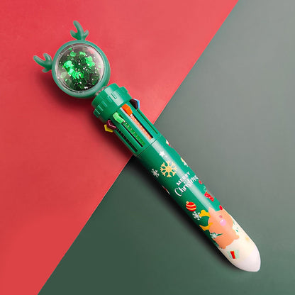 Bolpoin Pulpen Kombinasi 10 Warna Motif Natal Santa Rudolf Karakter Lucu DCA0944