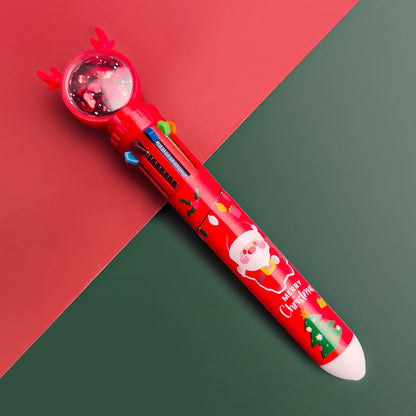 Bolpoin Pulpen Kombinasi 10 Warna Motif Natal Santa Rudolf Karakter Lucu DCA0944