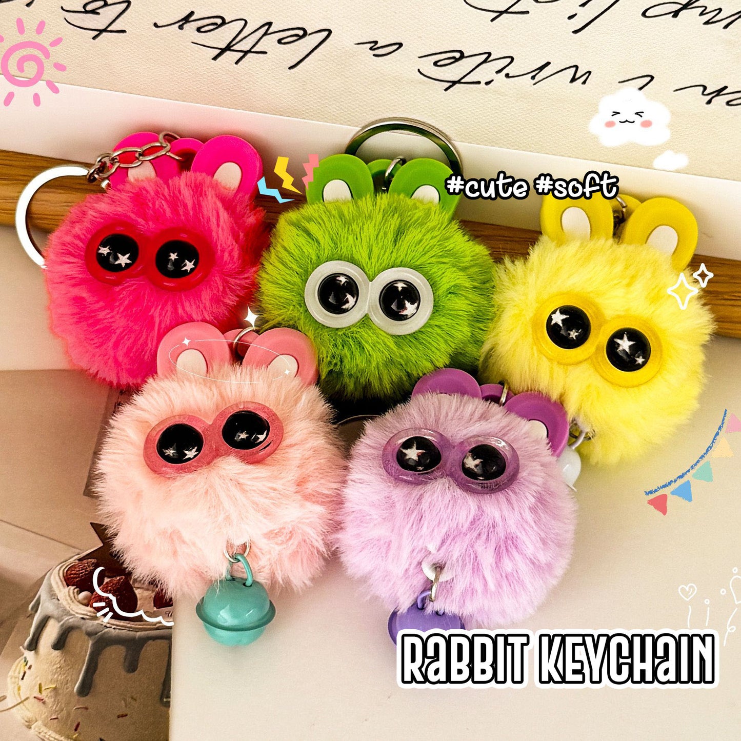 Gantungan Kunci Tas Fluffy Lucu Kelinci Pom Pom Lonceng Bulu Rabbit Bell Bag Keychain DCA1004