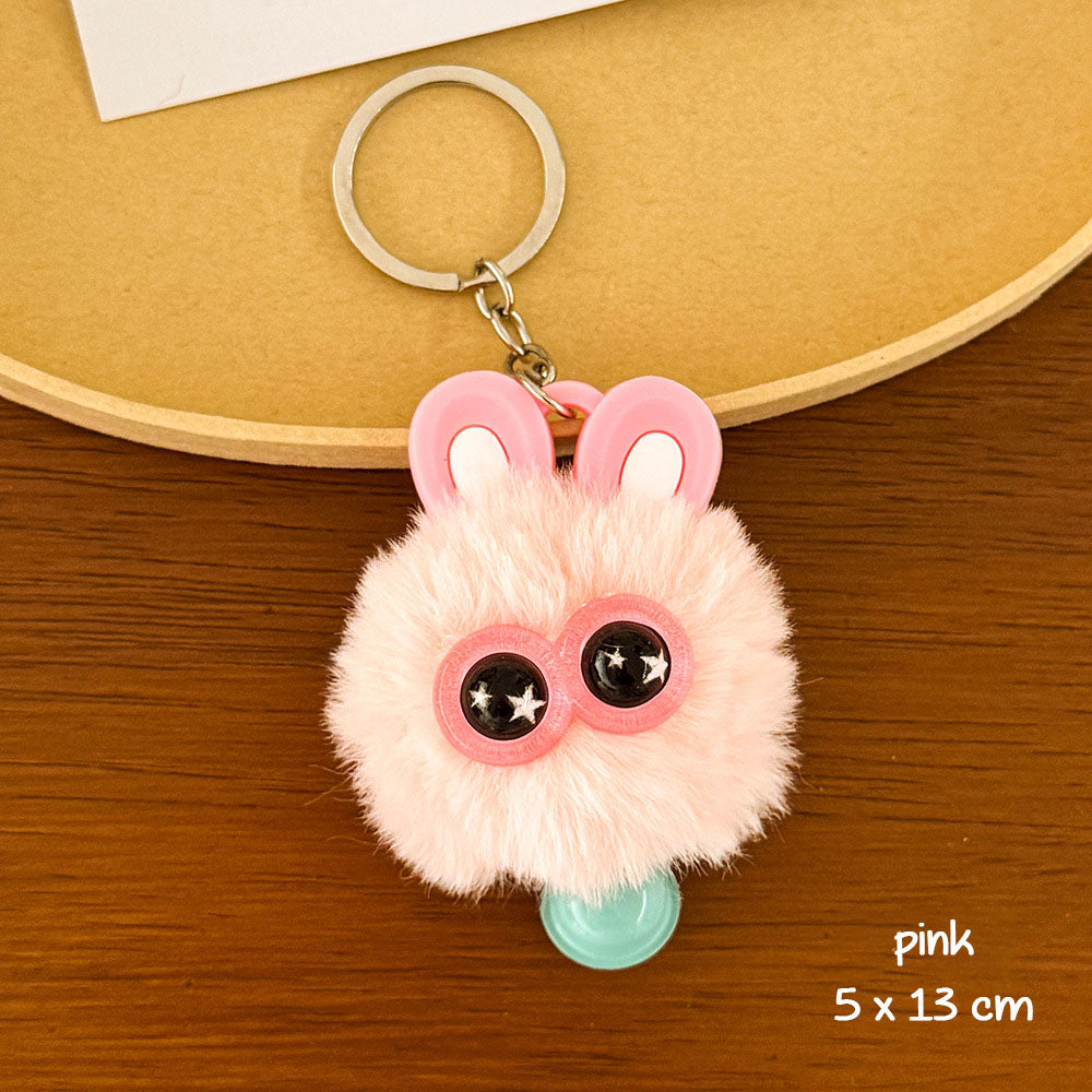 Gantungan Kunci Tas Fluffy Lucu Kelinci Pom Pom Lonceng Bulu Rabbit Bell Bag Keychain DCA1004