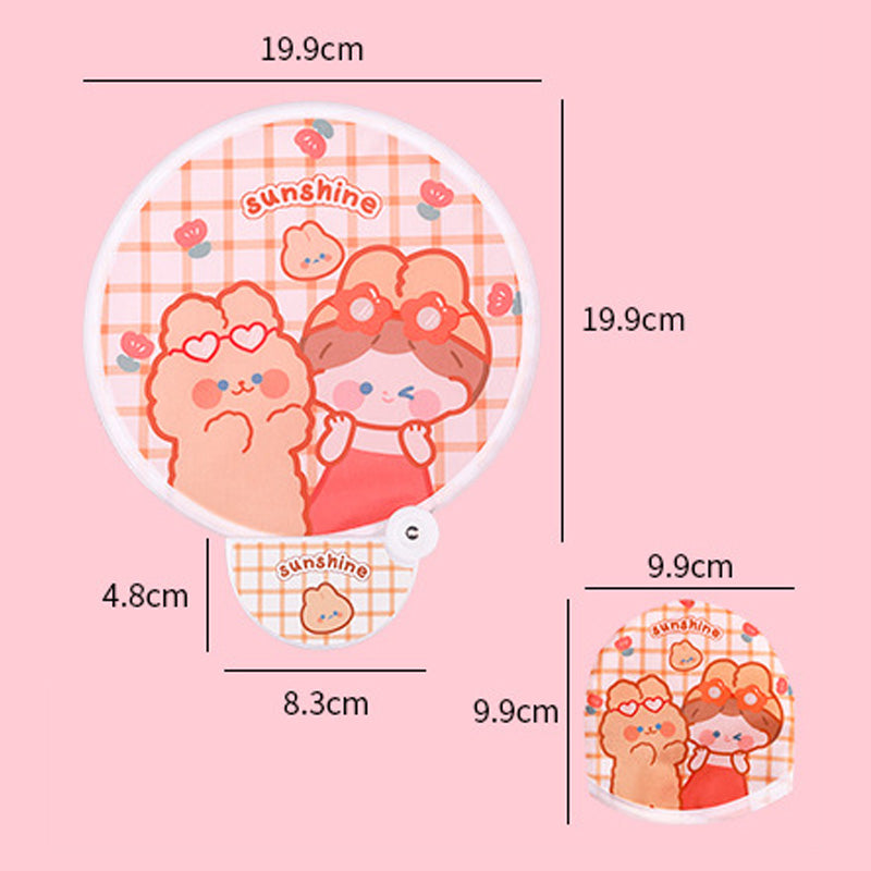 Kipas Tangan Lipat Bulat Tas Mini Folding Fan Portable Karakter Lucu
