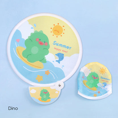 Kipas Tangan Lipat Bulat Tas Mini Folding Fan Portable Karakter Lucu