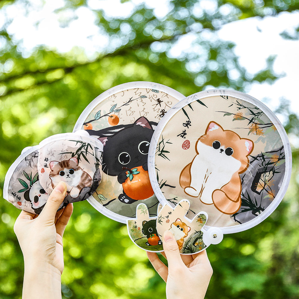 Kipas Tangan Lipat Bulat Tas Mini Folding Fan Portable Karakter Lucu