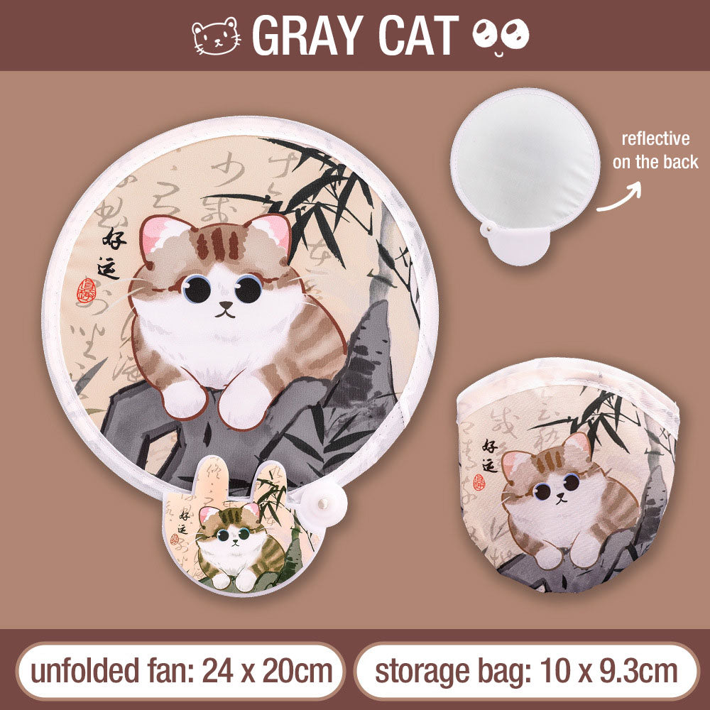 Kipas Tangan Lipat Bulat Tas Mini Folding Fan Portable Karakter Lucu