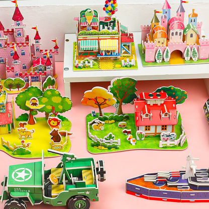 Puzzle DIY 3D Castle Farm Zoo Foam Mainan Edukasi Anak