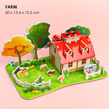 Puzzle DIY 3D Castle Farm Zoo Foam Mainan Edukasi Anak