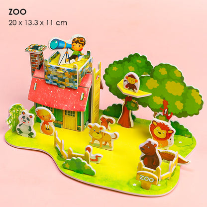 Puzzle DIY 3D Castle Farm Zoo Foam Mainan Edukasi Anak