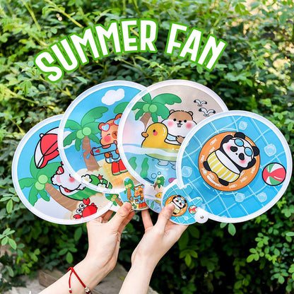 Kipas Tangan Lipat Bulat Tas Mini Folding Fan Portable Karakter Lucu