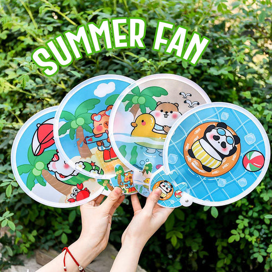 Kipas Tangan Lipat Bulat Tas Mini Folding Fan Portable Karakter Lucu