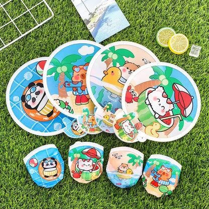 Kipas Tangan Lipat Bulat Tas Mini Folding Fan Portable Karakter Lucu