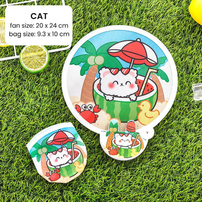 Kipas Tangan Lipat Bulat Tas Mini Folding Fan Portable Karakter Lucu