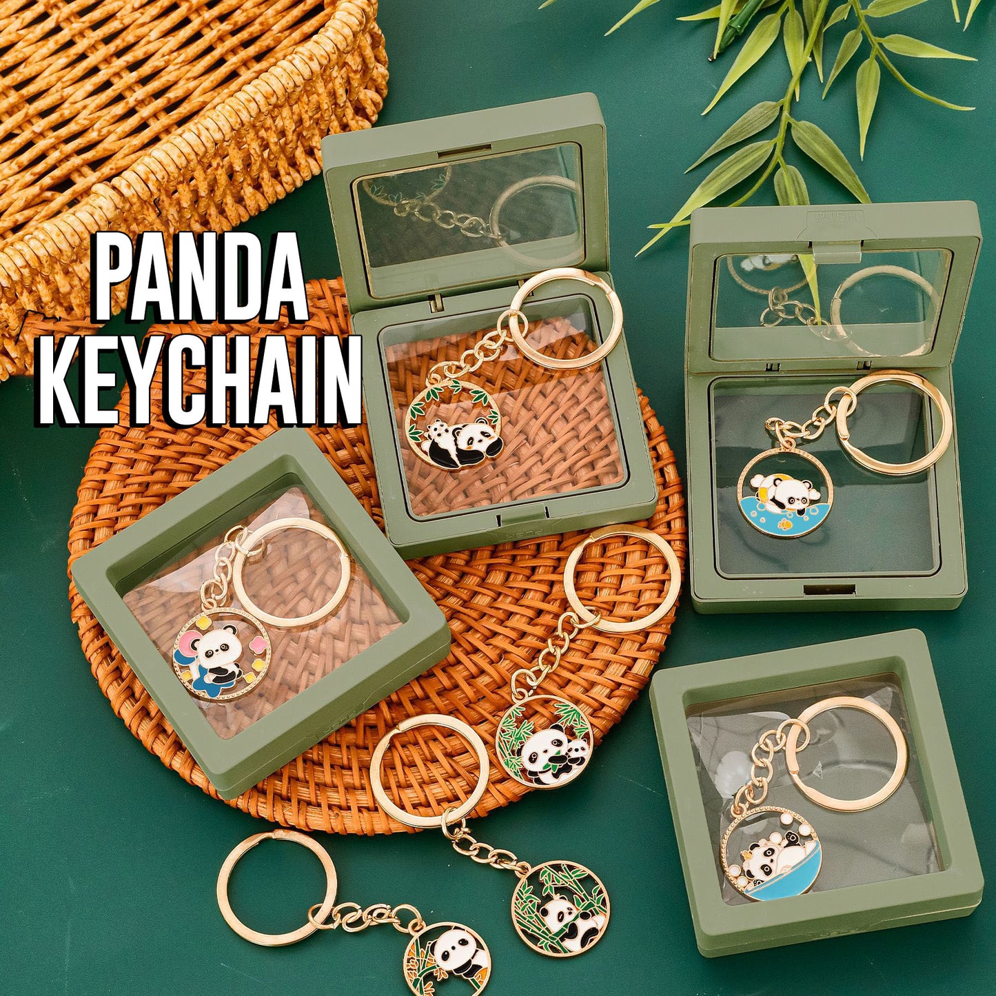 Gantungan Kunci HP Panda Lucu Bamboo Daun Keychain China Ganci Mobil Pendant
