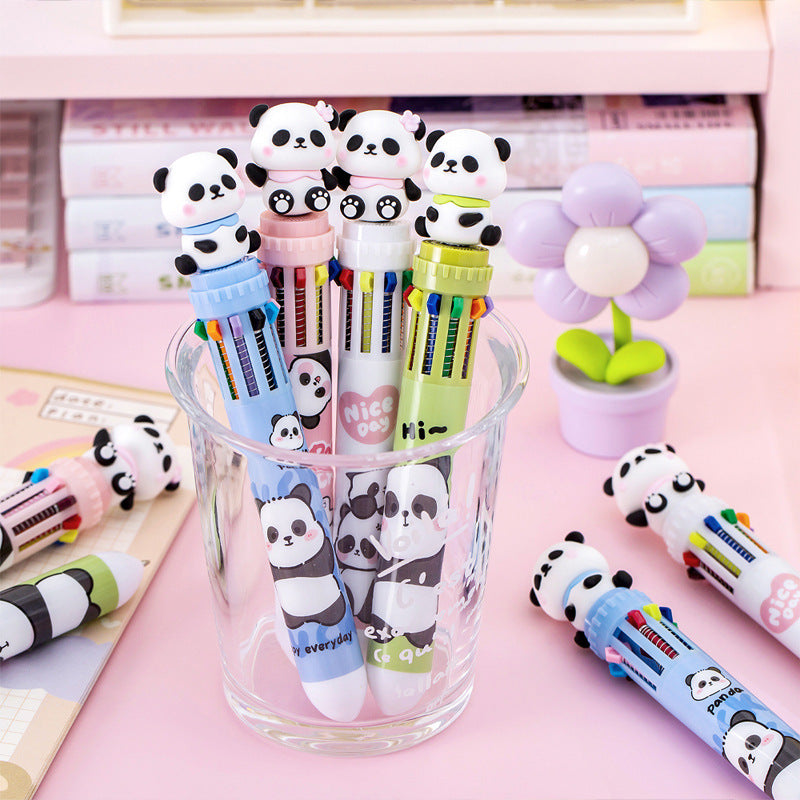 Bolpoin Pulpen Kombinasi 10 Warna Motif Karakter Panda Lucu DCA2191