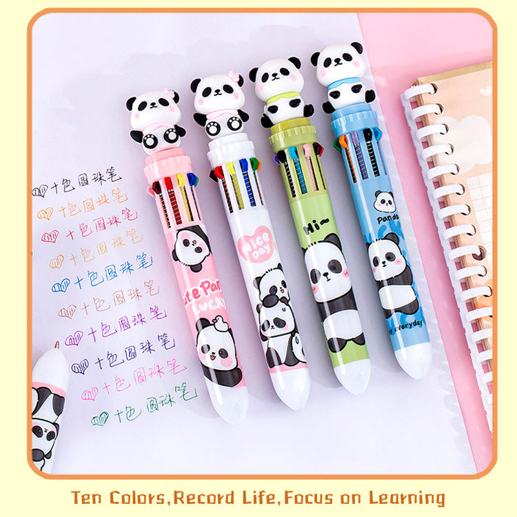 Bolpoin Pulpen Kombinasi 10 Warna Motif Karakter Panda Lucu DCA2191