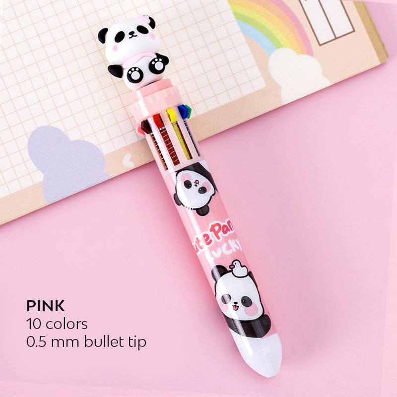 Bolpoin Pulpen Kombinasi 10 Warna Motif Karakter Panda Lucu DCA2191