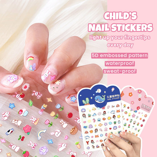 Stiker Kuku Lucu Dewasa dan Anak Perempuan Nail Art Timbul Tahan Air Bunga Kelinci Kupu DCA2363