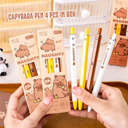 4 Pcs Pulpen Bolpoin Gel Pen Mekanik Cetek Karakter Capybara Lucu