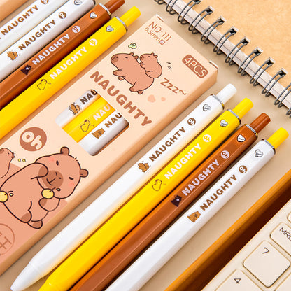 4 Pcs Pulpen Bolpoin Gel Pen Mekanik Cetek Karakter Capybara Lucu