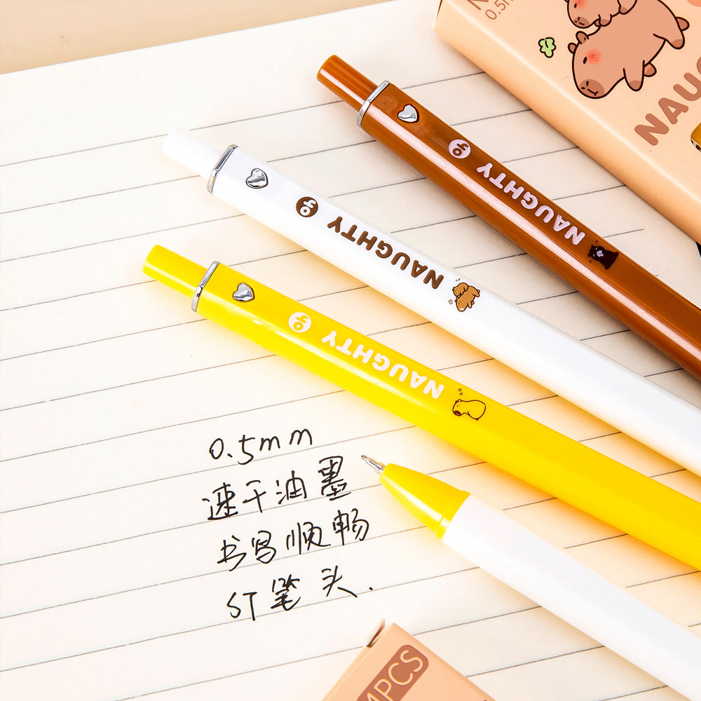 4 Pcs Pulpen Bolpoin Gel Pen Mekanik Cetek Karakter Capybara Lucu