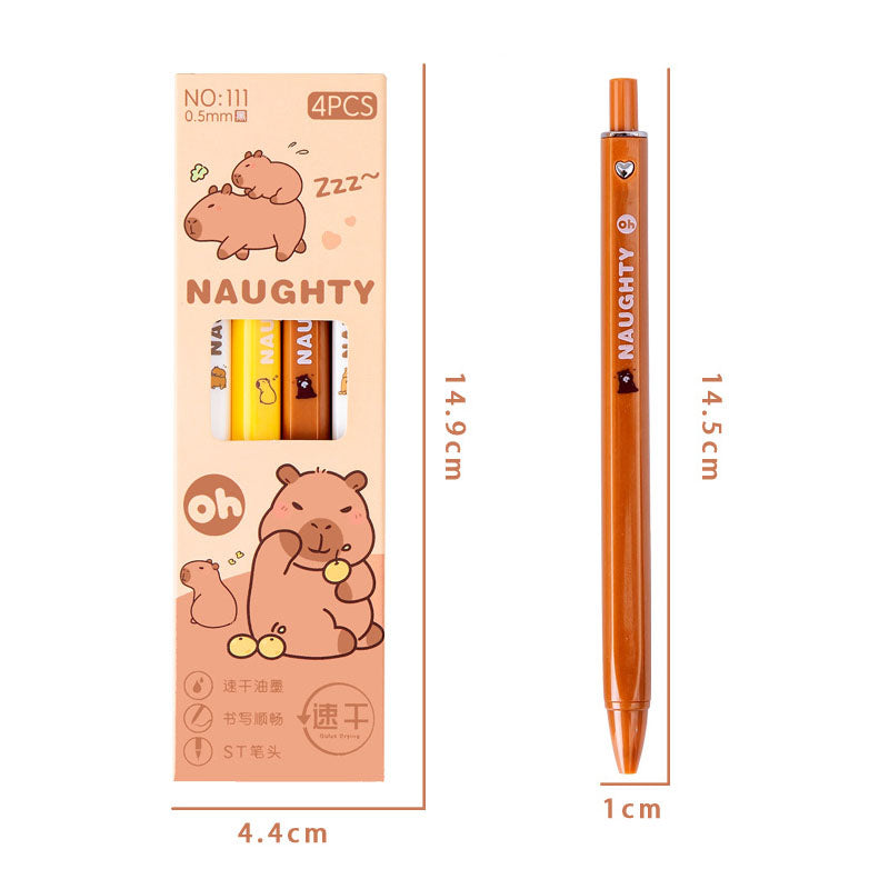 4 Pcs Pulpen Bolpoin Gel Pen Mekanik Cetek Karakter Capybara Lucu