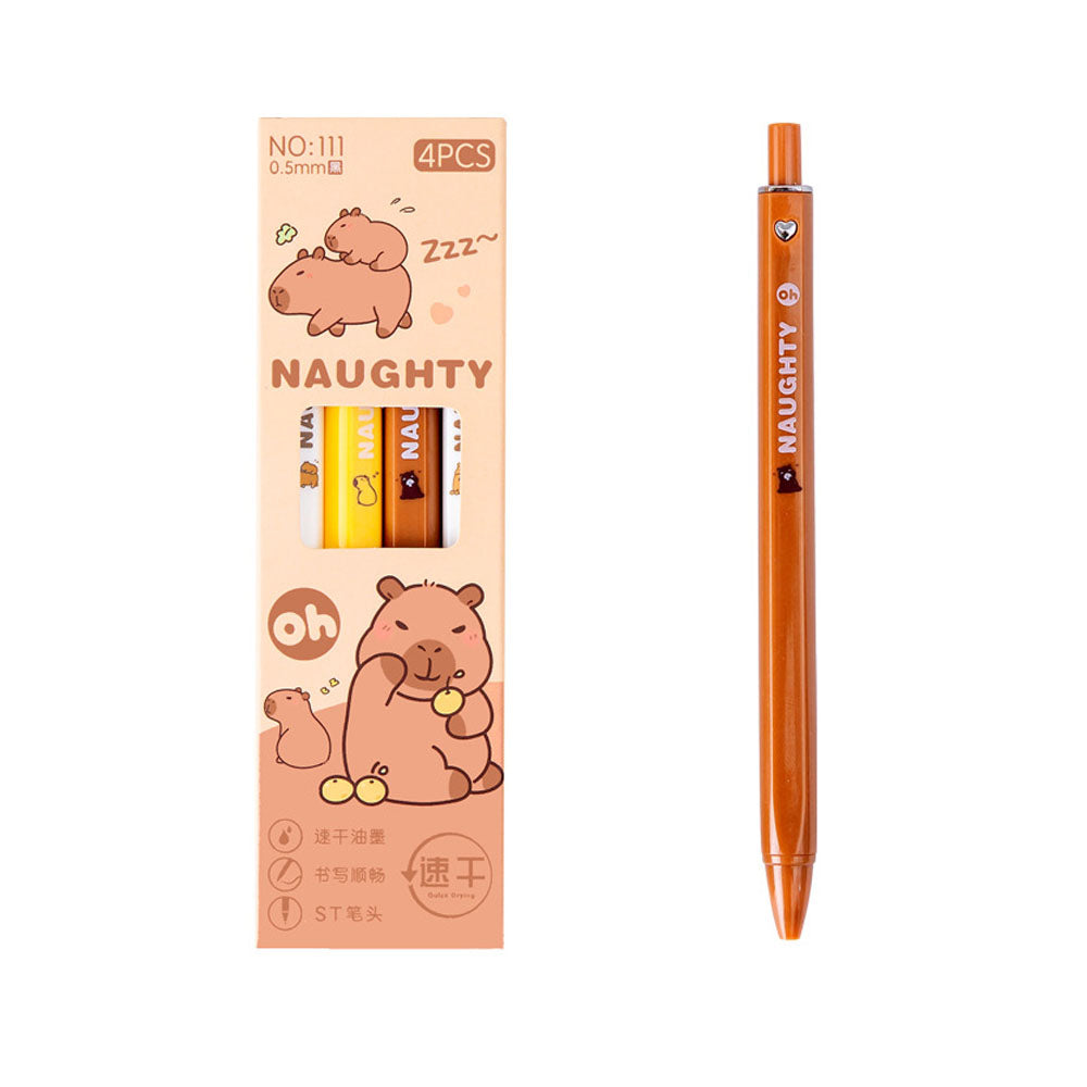 4 Pcs Pulpen Bolpoin Gel Pen Mekanik Cetek Karakter Capybara Lucu