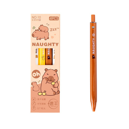 4 Pcs Pulpen Bolpoin Gel Pen Mekanik Cetek Karakter Capybara Lucu