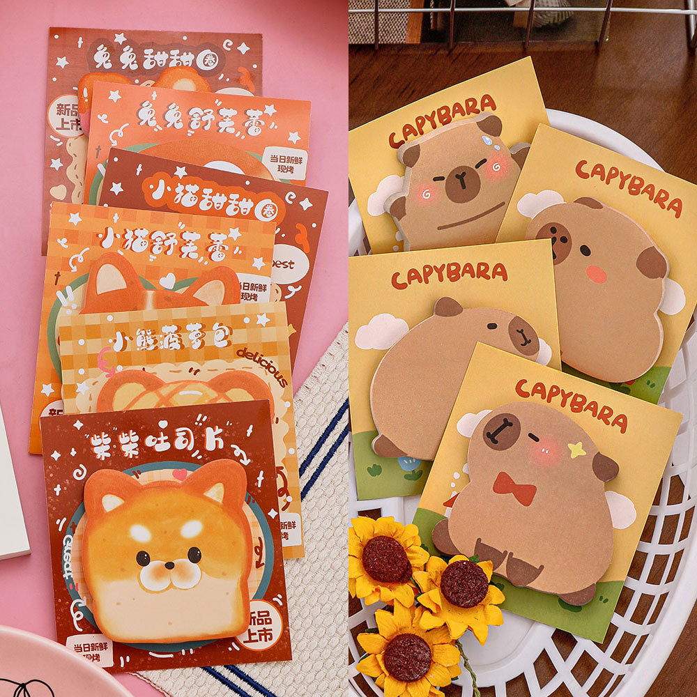 Sticky Notes 30 Lembar Hewan Roti Snack Capybara Lucu Catatan Tempel Aesthetic