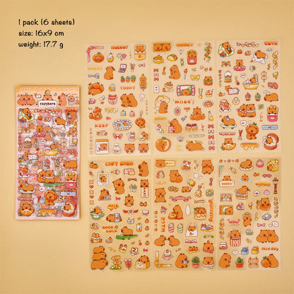 Stiker Capybara Sticker Karakter Kartun Set 6 Lembar DCA2407