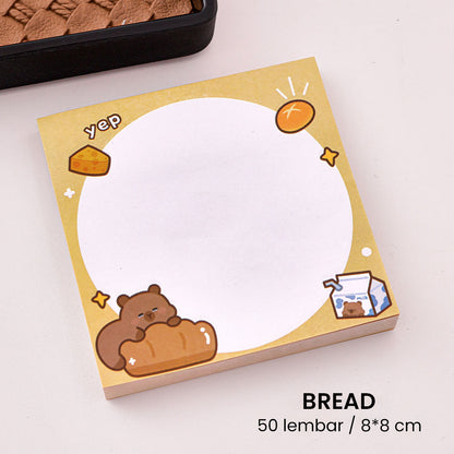 Sticky Notes 50 Lembar Persegi Capybara Lucu Catatan Tempel Aesthetic DCA2469