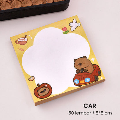 Sticky Notes 50 Lembar Persegi Capybara Lucu Catatan Tempel Aesthetic DCA2469