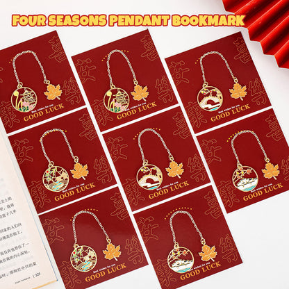 Pembatas Buku Gaya Korea Paper Clip Liontin Metal 4 Musim Souvenir Stationery