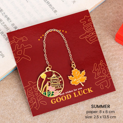 Pembatas Buku Gaya Korea Paper Clip Liontin Metal 4 Musim Souvenir Stationery