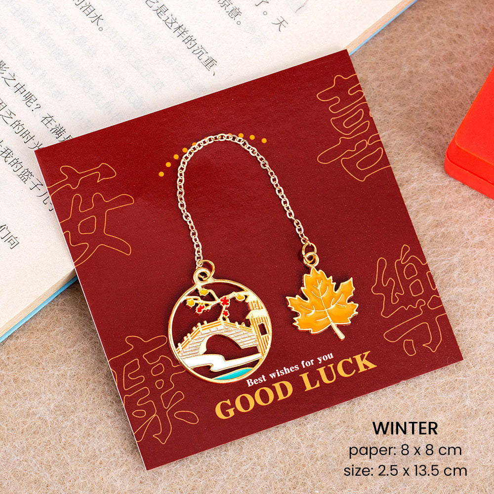 Pembatas Buku Gaya Korea Paper Clip Liontin Metal 4 Musim Souvenir Stationery