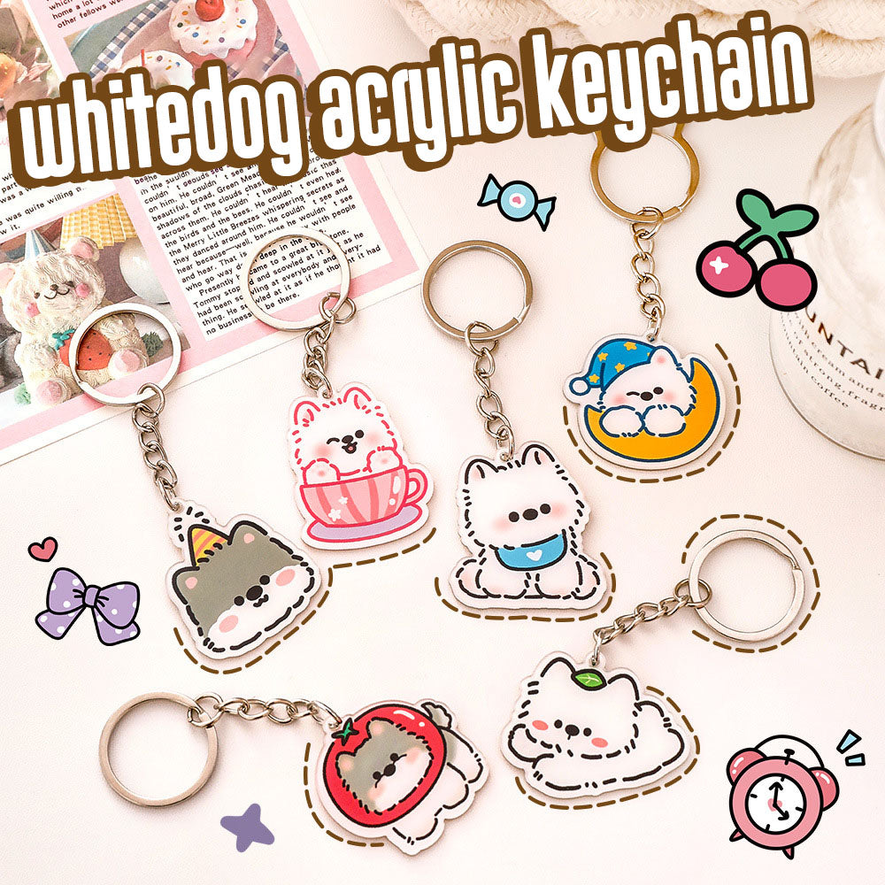 Gantungan Kunci Kartun Anjing Putih White Dog Terrier Lucu Akrilik UV Print Keychain Acrylic Ganci DCA2834