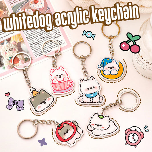 Gantungan Kunci Kartun Anjing Putih White Dog Terrier Lucu Akrilik UV Print Keychain Acrylic Ganci DCA2834