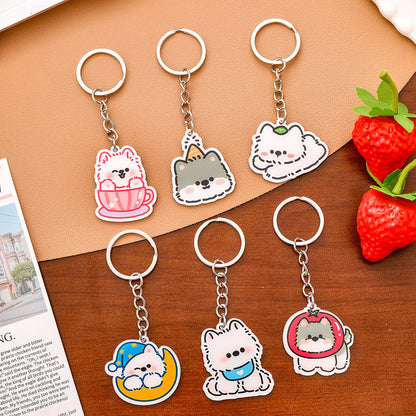 Gantungan Kunci Kartun Anjing Putih White Dog Terrier Lucu Akrilik UV Print Keychain Acrylic Ganci DCA2834